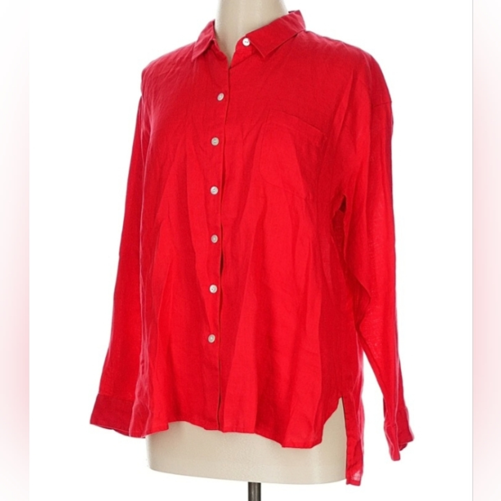 J Jill 100% Linen NEW Geranium Red Size Lp NWT - Picture 2 of 8